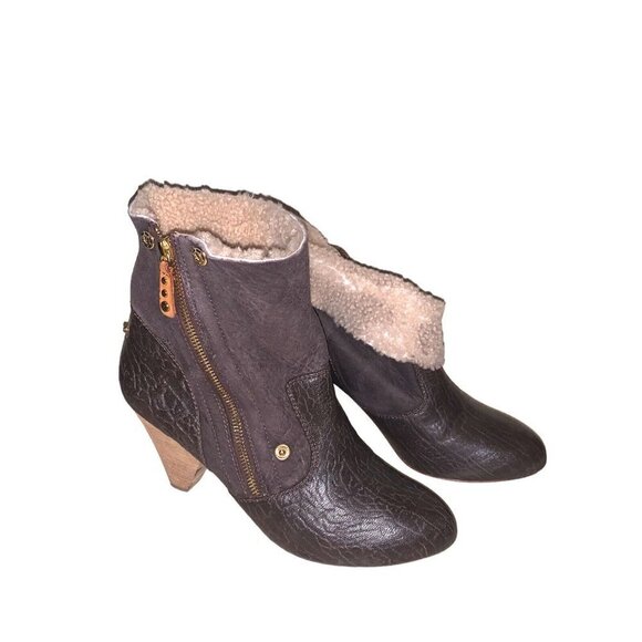 Matt Bernson Minx Brown Fold Over Faux Fur Zipper Ankle Heeled Booties Size 9.5 - Picture 1 of 9